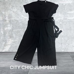 City Chic, Size XL(22), Black, Short sleeve one piece jump suit. N26